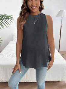SHEIN 孕婦素色無袖背心，適合日常穿著 - 深灰色 - 查看 4
