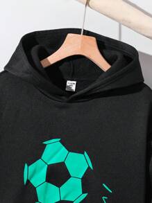 SHEIN Leap Crew Conjunto de 2 piezas con sudadera con capucha y pantalones flojos de franela con gráfico de bola que brilla en la oscuridad, adecuado para ropa deportiva casual y abrigado, para niños preadolescentes