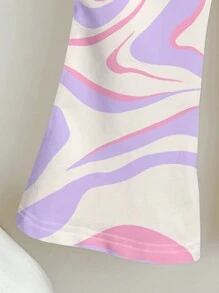 SHEIN 女婴休闲卡通少女图案短袖圆领上衣和长裤套装，适合春夏季 - 彩色 - 查看 5