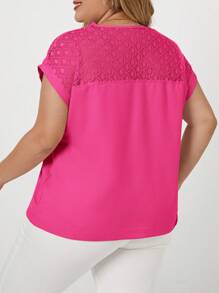 SHEIN Clasi Blouse à manches chauve-souris en dentelle contrastée, pour l'été
