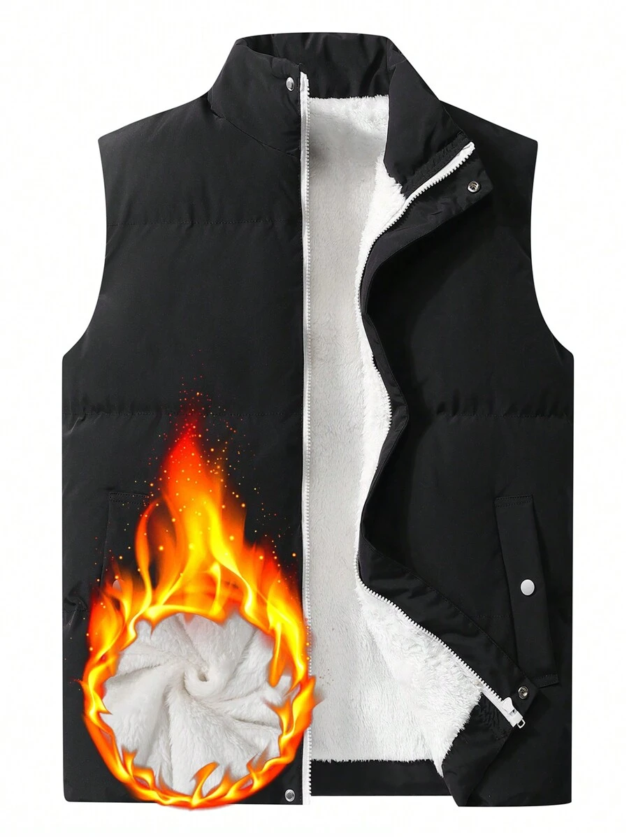 Manfinity Homme Men's Vest Stand Collar Thermal Lined Vest Padded Coat - Black - View 1