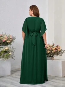 SHEIN Belle Plus Size Ruffle Bridesmaid Dress, Cross Waist And Ruffled Neckline Elegant Dress