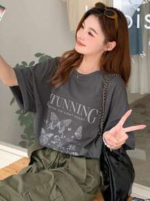 DAZY Slogan Graphic Drop Shoulder Tee Oversized T-Shirt