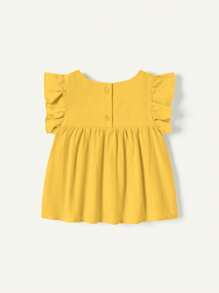 Cozy Pixies Baby Girl Floral Pattern Round Neck Ruffle Hem Pullover And Shorts Set, 2pcs - Ginger - View 3