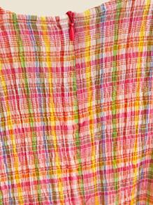 SHEIN Tween Girls Pink Plaid Blend Sweet Crew Neck Short Sleeve Casual Holiday Dress - Multicolor - View 6