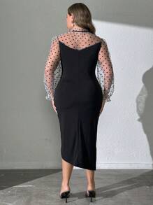 Modelyn Vestido ajustado con lunares de talla grande con escote de ojo de cerradura y bajo asimétrico