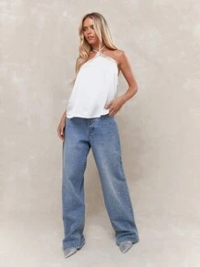 MISSGUIDED 緞面蕾絲邊領口無背心上衣 - 白色 - 查看 4