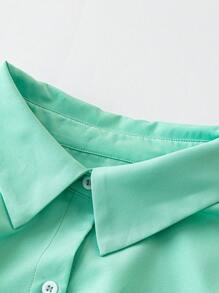 SHEIN Unity Plus Solid Button Front Belted Shirt Fall Cloth For Women - Mint Green - View 5