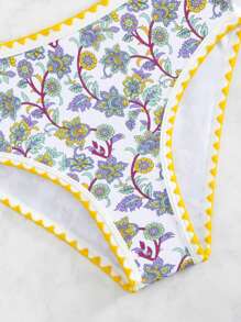 Swim Mod Floral Print Stitch Bikini Set, Summer Beach - Multicolor - View 4