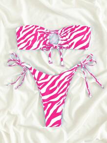 SHEIN Swim Summer Beach Allover Print Halter Bikini Set With Circular Decoration And Random Print - Multicolor - View 5