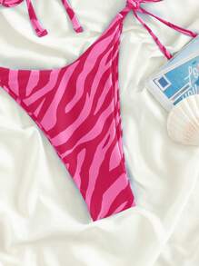 SHEIN Swim 夏日海滩斑马纹分体比基尼套装 - 彩色 - 查看 3