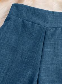 青少年女孩时尚休闲阔腿牛仔效果裤 - 中等水洗藍 - 查看 5