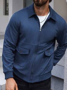 Manfinity Homme Men Flap Pocket Zip Up Jacket Without Tee - Navy Blue - View 3