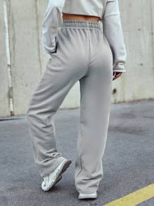 SHEIN Cottnline Pantaloni della tuta a gamba dritta con vita elastica da donna - Grigio - Visualizzare 2