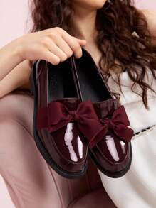 CUCCOO DOLLMOD Woman Shoes Fashionable Burgundy Bow Flat Loafers For Spring And Summer Vacation Shoes Summer