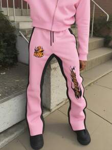 Manfinity Roghcode Men's Letter Printed Drawstrinstacked Stacked Sweatpants