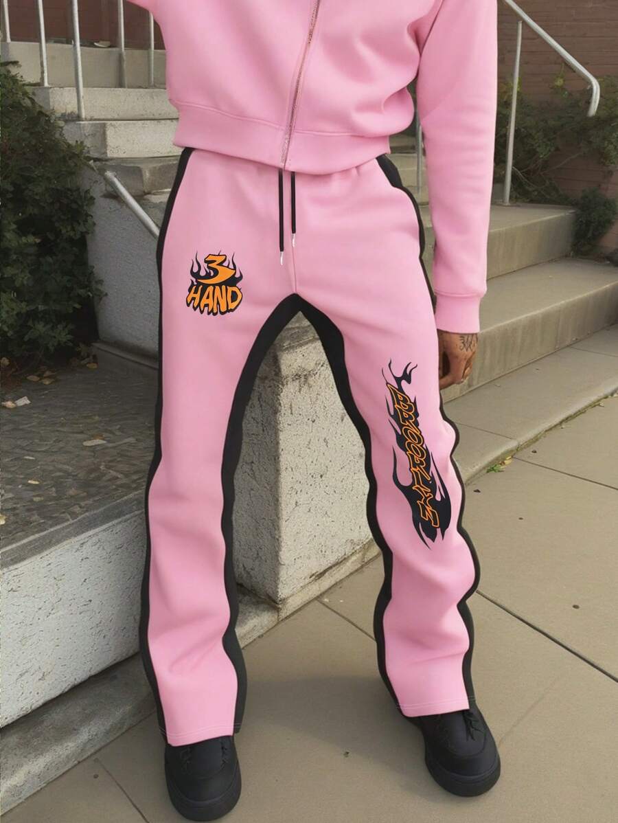 Manfinity Roghcode Men's Letter Printed Drawstrinstacked Stacked Sweatpants