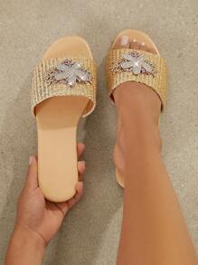SHUZIA Chanclas con tira de rafia con pedrería - Albaricoque - Ver 4