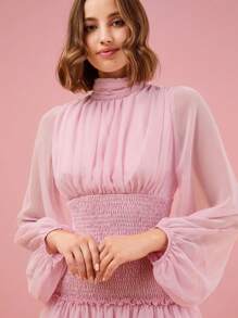 Enchnt Robe à manches longues pour femmes, couleur unie et simple, pour un port quotidien - Rose bonbon - Voir 9
