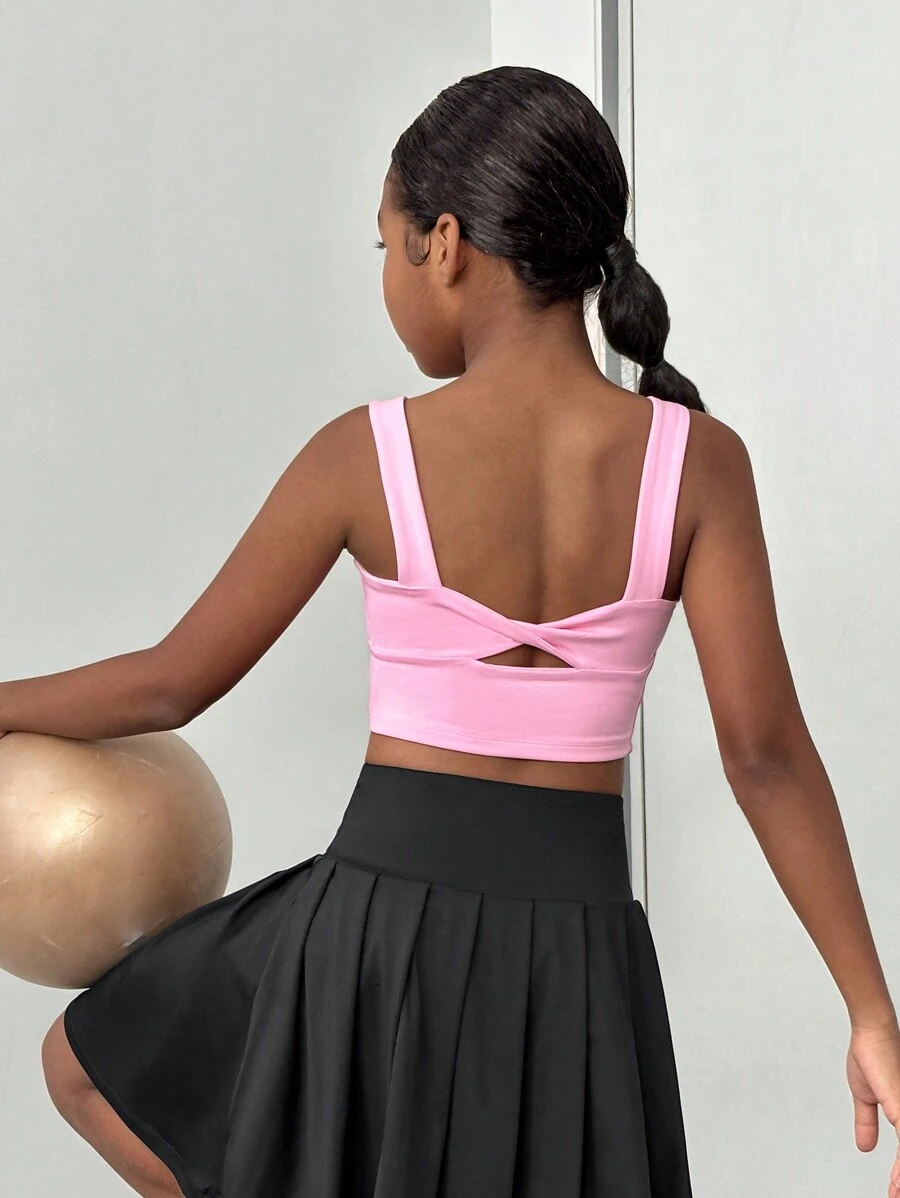 少女後扭轉空心U領休閒運動背心 - 西瓜粉 - 查看 1