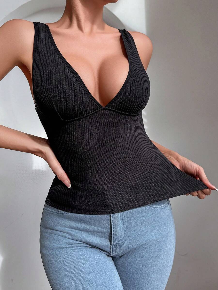 舒適網紗心型飾品女士無袖性感上衣,全季適用 - 黑色 - 查看 1