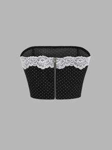 SHEIN Unity Áo ống ren tương phản chấm bi - Đen và trắng - Xem 2