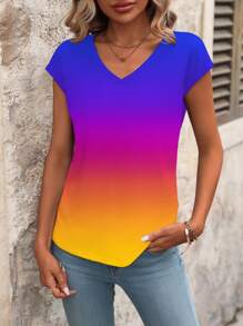EMERY ROSE Women's Simple Gradient Color Short Sleeve T-Shirt For Daily Wear - Multicolor - View 5