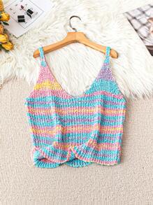 Breezaya Plus Size Striped Camisole Top, Casual Vacation - Pink - View 6