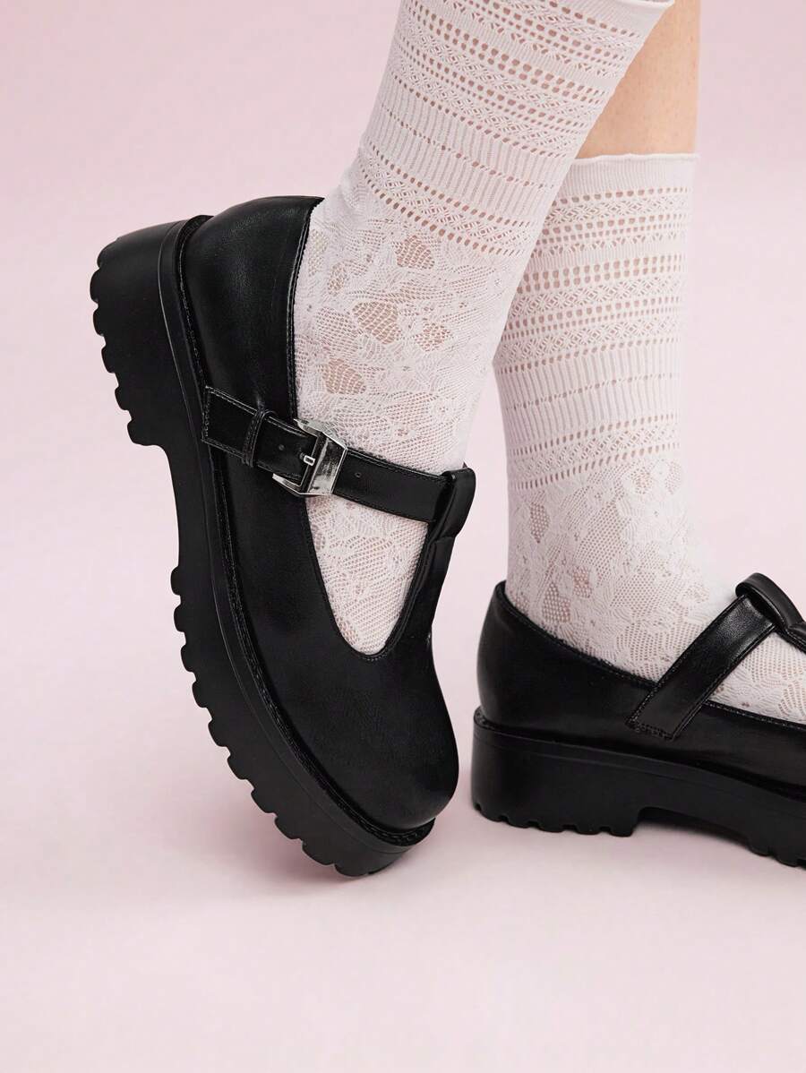 CUCCOO DOLLMOD Buckle Decor Flatform Mary Jane Shoes Vacation Shoes Summer - Black - View 1