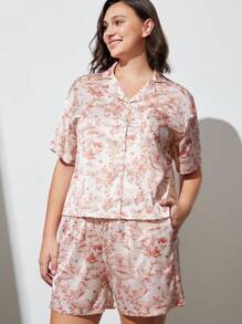 LUVLETTE Floral Pattern Satin Short Women Bridesmaid Airy Pajama Sets Lounge Sets