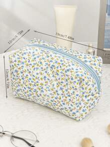 清新碎花化妆包绗缝旅行化妆包拉链袋八角形手持化妆包大容量绗缝化妆包女士可爱唯美花卉洗漱用品收纳包蓬松化妆包适合送礼、朋友、女士、生日礼物、返校用品