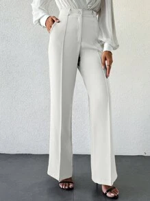 EURMUSE Ladies' Solid Color Simple Daily Casual Long Pants - White - View 5