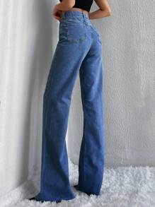 Cottnline High Waist Wide Leg Jeans - Medium Wash - View 2