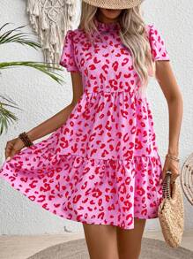 Breezaya 女士豹纹荷叶边下摆度假/休闲连衣裙度假海滩装 - 彩色 - 查看 6