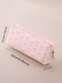 ROMWE Kawaii 可爱粉色蝴蝶结和心形图案双面印花铅笔盒，学校，返校，学校用品 - 彩色 - 查看 4