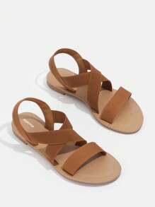 Styleloop Open Toe Strappy Sandals - Brown - View 6