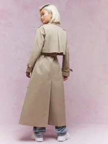 MISSGUIDED Double Breasted Long Line Trench Coat With Belt Winter Wear - Khaki - View 2