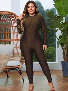Swim Mulvari 夏季海灘加大碼全覆蓋連身泳衣 - 咖啡棕 - 查看 4