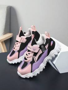 Girls Colorblock Lace-Up Front Chunky Sneakers For Outdoor Colorful Sneakers - Multicolor - View 2