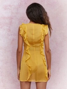 MISSGUIDED Boho Sheer Ruffle Detail Mini Dress - Yellow - View 2