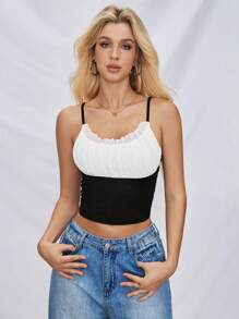 SHEIN LUNE Two Tone Frill Trim Cami Top