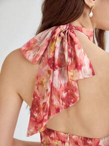 Enchnt Spring/Summer Romantic  Romantic Floral Print Tie Backless Halter SunDress For Holiday, Sweet&Elegant Dress For Wedding&Miusic Party&Birthday&Holiday &Sweet Date Night&Daily Commuting&Vacation - Orange - View 6