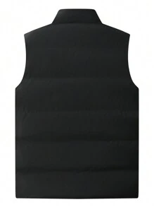 Manfinity Homme Men's Winter Casual Solid Color Stand Collar Fleece Vest Jacket - Black - View 2