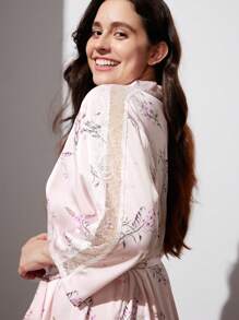 LUVLETTE 碎花缎面长袍伴娘女士浴袍睡袍浴袍睡袍女士内衣新娘内衣和睡衣