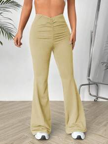 SHEIN Unity 日常穿著的褶皺前開叉喇叭褲