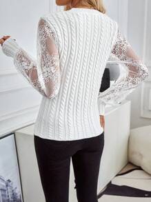 SHEIN LUNE Jersey de ochos unicolor con mangas de encaje para mujer para usar diariamente