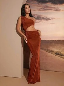 Hauture 不对称镂空单肩长裙