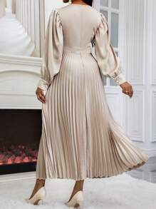 EMERY ROSE Đầm Maxi Satin Xếp Ly Tay Phồng Dáng Chữ A Ôm Eo Thu Đông Cho Nữ Trang Phục Nữ - Màu Khaki - Xem 2