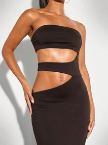 SHEIN BAE 純色性感無肩中空修身連身裙（適用於春季/夏季），單身派對、約會之夜和女子聚會的完美禮服