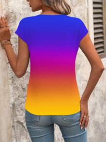 EMERY ROSE Women's Simple Gradient Color Short Sleeve T-Shirt For Daily Wear - Multicolor - View 2